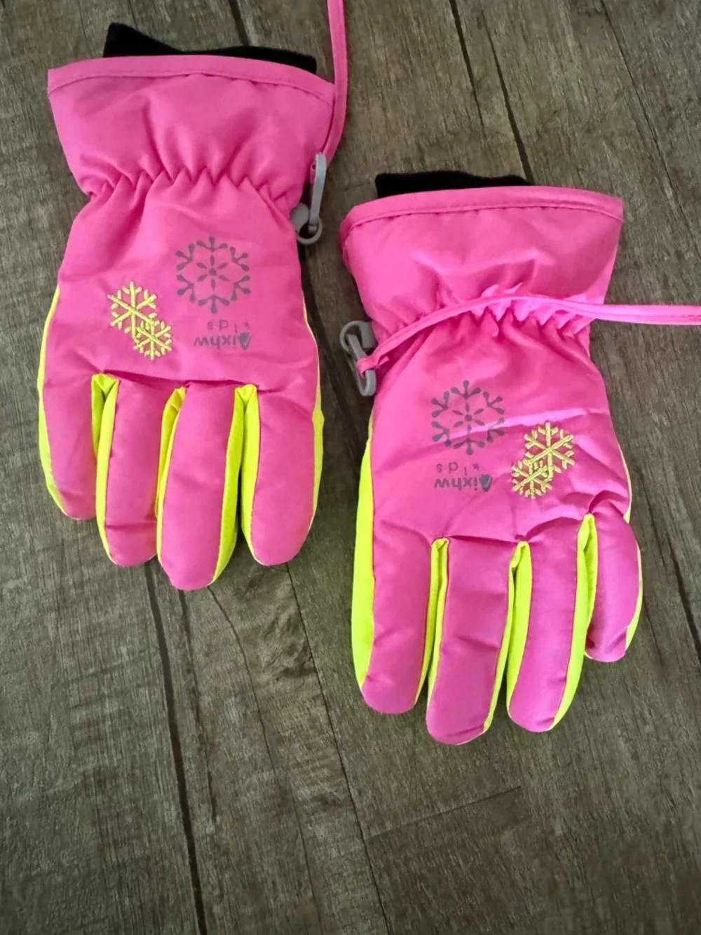 Kids Ski Snow Gloves XS Pink Yellow Waterproof Winter Fleece Lined 3-5 Years NWO
